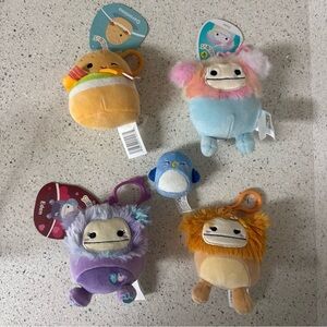 Lot Of 4 Squishmallow Keychains Plus 1 Squishville Blue Bird Bundle